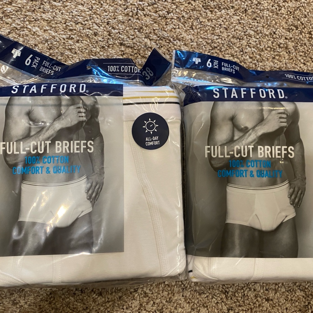 2 Pkg (12 Pair) Stafford White Classic Full-cut Briefs Cotton Men’s 38 Underwear